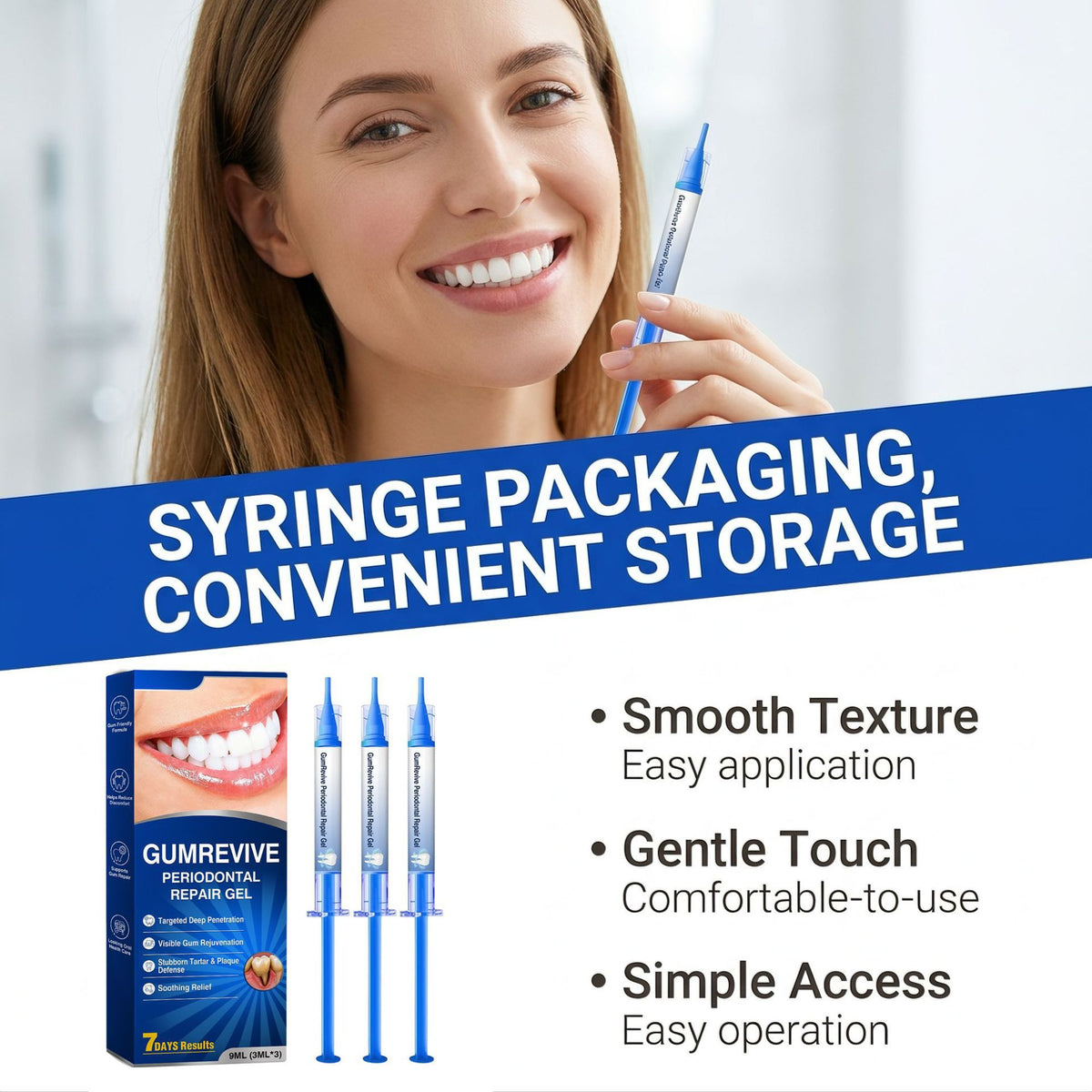 GumRevive syringe-style applicators and box, showing the compact format